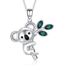AOBOCO Sterling Silver Cute Animal Heart Pendant Necklace for Women Teen Girls, Embellished with Crystals from Austria