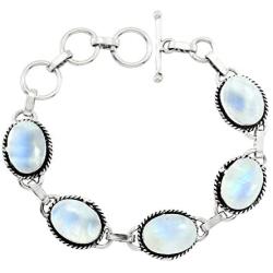 Moonstone Bracelet 925 Silver Overlay Handmade Vintage Style Jewelry for Women Mom Wife