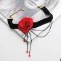 Clairy Gothic Flower Choker Necklace Black Necklace Crystal Necklace Chain Delicate Pendant Necklace Halloween Jewelry for Women and Girls