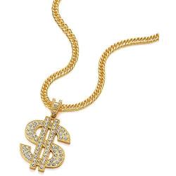 Hip Hop Punk Large US Dollar Money Sign Pendant with Rhinestones Necklace for Men Women