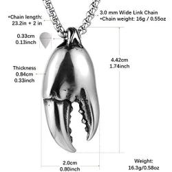 HZMAN Personality Men Women Fashion Jewelry Ocean Crab Claw Lobster Stainless Steel Pendant Necklace 22+2 Inch Chain