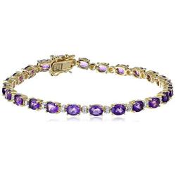 18k Yellow Gold-Plated Sterling Silver Diamond Accent Two-Tone Gemstone and Tennis Bracelet, 7.25''