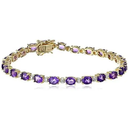 18k Yellow Gold-Plated Sterling Silver Diamond Accent Two-Tone Gemstone and Tennis Bracelet, 7.25'' 18k Yellow Gold-Plated Sterling Silver Diamond Accent Two-Tone Gemstone and Tennis Bracelet, 7.25''