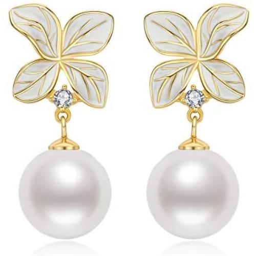 Pearl Dangle Drop Earrings Freshwater Cultured White Pearl Sterling Silver Hook Earrings Jewelry Gifts for Women Girls Wife