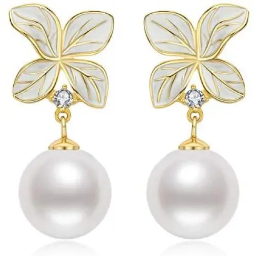 Pearl Dangle Drop Earrings Freshwater Cultured White Pearl Sterling Silver Hook Earrings Jewelry Gifts for Women Girls Wife