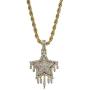 TOPGRILLZ 14K Gold Plated Simulated Diamond CZ Drop Pentagram Pendant Chain for Men and Women Necklace Hip Hop Jewelry