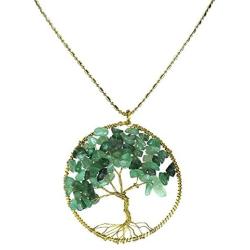 AeraVida Green Quartz Stone Eternal Tree of Life Brass Beads Long Necklace