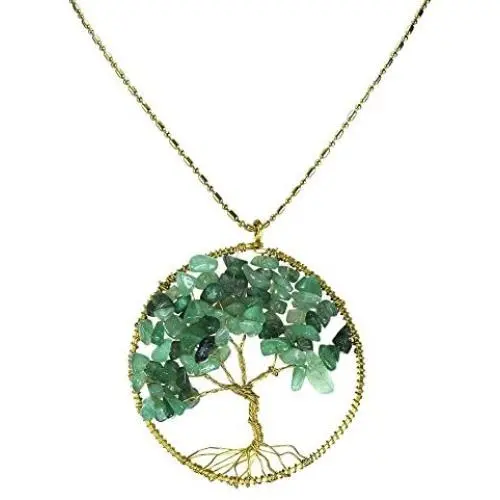 AeraVida Green Quartz Stone Eternal Tree of Life Brass Beads Long Necklace AeraVida Green Quartz Stone Eternal Tree of Life Brass Beads Long Necklace