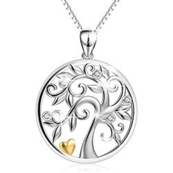 PEIMKO Sterling Silver Tree of Life Pendant Necklace, Cubic Zirconia Family Spiritual Tree Gifts for Mother Daughter