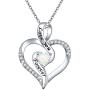 Women Lab Opal Heart Necklace 925 Sterling Silver Jewelry Engraved Love You Forever/Love You with All My Heart Cubic Zirconia Pendant 18 Inches