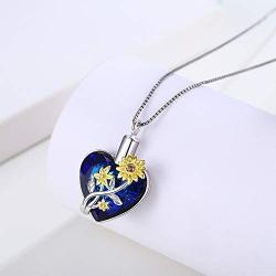 JUSTKIDSTOY Cremation Jewelry for Ashes 925 Sterling Silver Sunflower Urn Necklace with Crystal Keepsake Memorial Gift for Ashes of Loved Ones