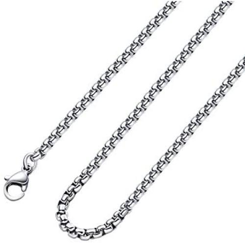 Monily 2-7mm 16-38In Square Rolo Stainless Steel Chain Necklace Round Box Necklace Men Women Jewelry