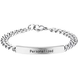 Engrave Bracelet Customize Stainless Steel Bracelets Charm ID Bracelets Jewelry for Couples Women Men