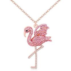 MANZHEN Delicate Rhinestone Pink Flamingo Bird Pendant Necklace Gifts for Women