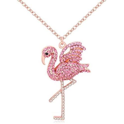 MANZHEN Delicate Rhinestone Pink Flamingo Bird Pendant Necklace Gifts for Women