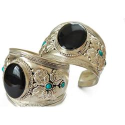 Black Onyx Argentium Plated Silver Adjustable Cuff Bracelet | Boho Jewelry from Nepal