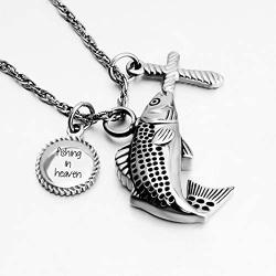 XIUDA Fish Urn Cremation Necklace for Ashes Fishing Locket Ashes Holder Keepsake Cremation Memorial Pendant Jewelry
