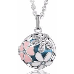 EUDORA Harmony Bola Pink Flower 20mm Locket Pendant Necklace Angel Music Chime Ball & 30'' Sweater Chain