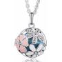 EUDORA Harmony Bola Pink Flower 20mm Locket Pendant Necklace Angel Music Chime Ball & 30'' Sweater Chain