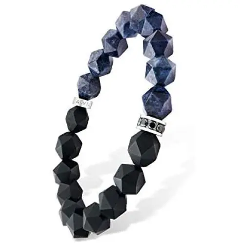 AWNL 10mm Beaded Bracelet with Black Onyx and Blue Dumortierite Bracelet Energy Healing Double Protection Chakra Bracelet for Men with Lucky Charms