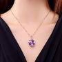 Brishow Fashion Bride Wedding Rose Gold Pendant Necklace Chain Purple Rhinestone Lover Heart Pendant Necklaces Crystal Bridal Chains Jewelry Accessories for Women and Girls