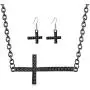 Womens Painted Alloy Cross Jewelry Set Colored Crystal Cross Necklace Dangle Earrings Set