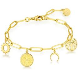 BESTTERN Charm Bracelets for Women Gold, Cute Link Charms Friendship Bracelet, Stainless Steel Inspirational Bracelet for Teen Girl