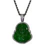 Iced Laughing Buddha Icy Green Jade Pendant Necklace Rope Chain Genuine Certified Grade A Jadeite Jade Hand Crafted, Jade Necklace, 14k Gold Filled Laughing Jade Buddha Necklace, Silver Jade Medallion, Fast Prime Shipping, Green Jade Necklace