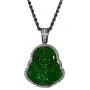 Iced Laughing Buddha Icy Green Jade Pendant Necklace Rope Chain Genuine Certified Grade A Jadeite Jade Hand Crafted, Jade Necklace, 14k Gold Filled Laughing Jade Buddha Necklace, Silver Jade Medallion, Fast Prime Shipping, Green Jade Necklace