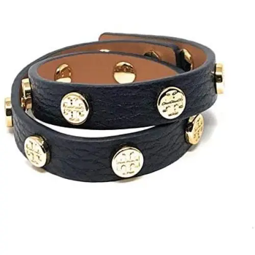 Tory Burch Double Wrap Bracelet Leather Logo Stud Navy Tory Burch Double Wrap Bracelet Leather Logo Stud Navy