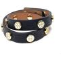 Tory Burch Double Wrap Bracelet Leather Logo Stud Navy
