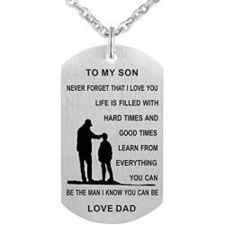 CraDiabh Dad Mom to Son Dog Tag Necklace Military Mens Jewelry Personalized Custom Dogtags Pendant Love Gift