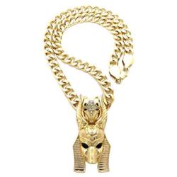 BLINGFACTORY Hip Hop Iced Egyptian Anubis Pendant & 9mm 18'' Link Chain Necklace
