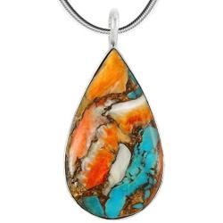 Spiny Turquoise Pendant Necklace in Sterling Silver 925 (Select Style)