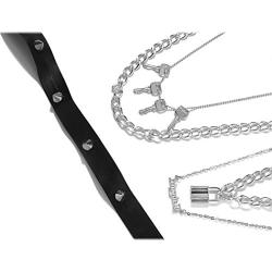 Bmadge Punk Leather Choker Necklace Layered Silver Lock and Key Pendant Chunky Chain Necklaces Spike Letter Chain Jewelry for Women and Girls