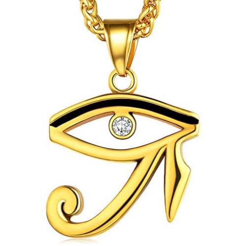 FaithHeart Eye of Horus Necklace Ankh Cross Necklaces, Stainless Steel Ancient Egyptian Coptic Jewelry for Men Women, Wedjat Eye Pendants Customize Available