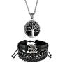 Sets of 2 Tree of Life Jewelry Sets-Stainless Steel Tree of Life Pendant Necklace,Multi-layer Beads Leather Bracelets
