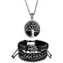 Sets of 2 Tree of Life Jewelry Sets-Stainless Steel Tree of Life Pendant Necklace,Multi-layer Beads Leather Bracelets