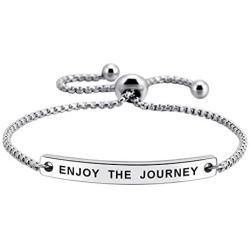 SOUSYOKYOSAM Enjoy The Journey Bracelet Travel Quote Motivational Stainless Steel Jewelry Graduation Gift