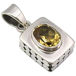 SilverStarJewel Citrine Old Style Pendant 1'' Bijoux 925 Solid Silver