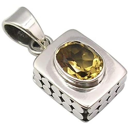 SilverStarJewel Citrine Old Style Pendant 1'' Bijoux 925 Solid Silver