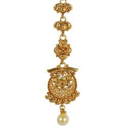 MUCH-MORE Light Weighted Gold Polish Kundan Work Maang Tikka for Girls & Women