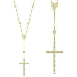 NYC Sterling Diamond by Yard Cross Crucifix CZ Crystal 925 Sterling Silver Pendant & Catholic Rosary Necklace
