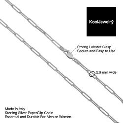 KoolJewelry Sterling Silver 2.9 mm Paperclip Chain Necklace for Men and Women