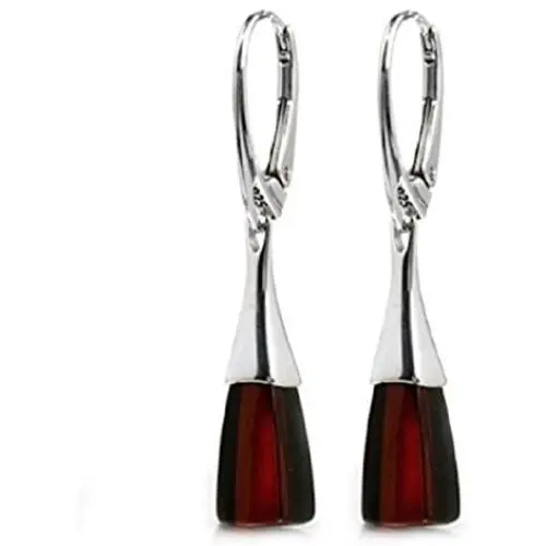 Black Cherry Amber Silver 925 Leverback Contemporary Earrings Black Cherry Amber Silver 925 Leverback Contemporary Earrings