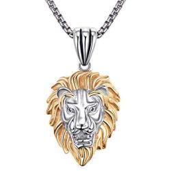 BBBGEM Mens Titanium Steel Animal Jewelry Tiger/Lion Head/Snake/Viking Wolf Pendant Necklace Punk Rock Men Jewelry, 24'' Link Chain,Gift Box Included