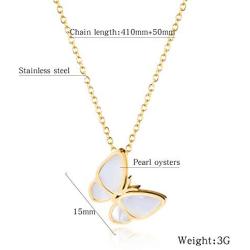PSEEHEE Fashion Cute Golden Stainless Steel Pearl Oyster Butterfly Pendant Necklace Jewelry for Women Girls