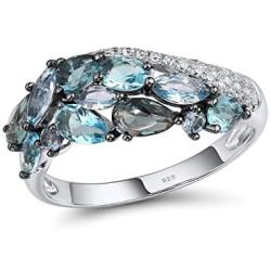 Santuzza Blue Spinel Rings 925 Sterling Silver Shimmering Stone Cubic Zirconia Glamorous Fashion Jewelry