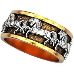 Horse Ring for Men, Vintage Running Horses Ring, Gold Plated Boho Ethnic Horse Family Rings, Retro Horse Totem Amulet Ring, Hip Hop Ring, Punk Rock Animal Horse Jewelry Gift for Men Boys
