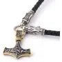 Gungneer Thors Hammer Pendant Mixed Gold Color Viking Mjolnir Necklace for Men with Black Wolf Head Leather Chain, 316L Stainless Steel Bonus 2 Rune Beads Gungneer Thors Hammer Pendant Mixed Gold Color Viking Mjolnir Necklace for Men with Black Wolf Head Leather Chain, 316L Stainless Steel Bonus 2 Rune Beads